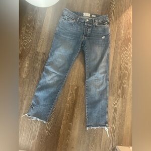 We The Free Distressed Blue Ankle Jeans with button fly, size 25